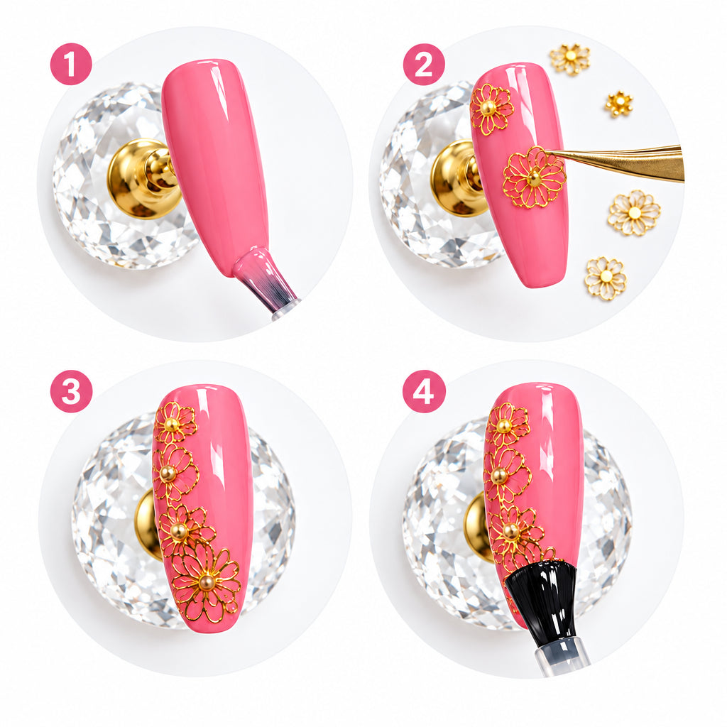 Golden Relief Sun Moon Love Star Flower Nail Art Stickers