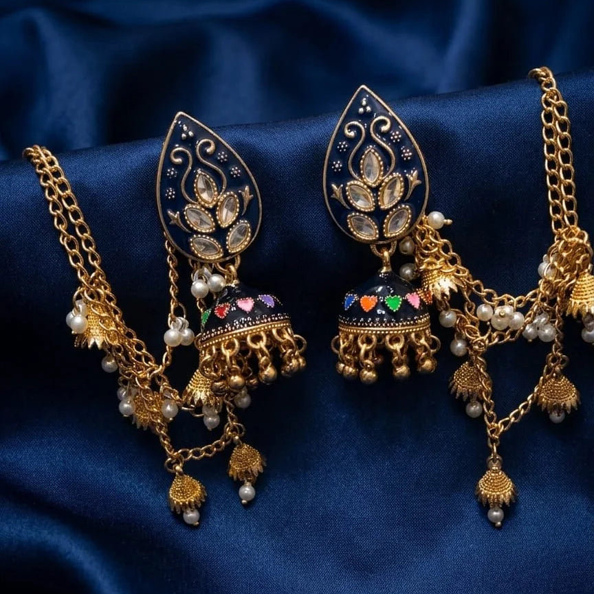 Jhumka earrings with Kundan stones and Sahary