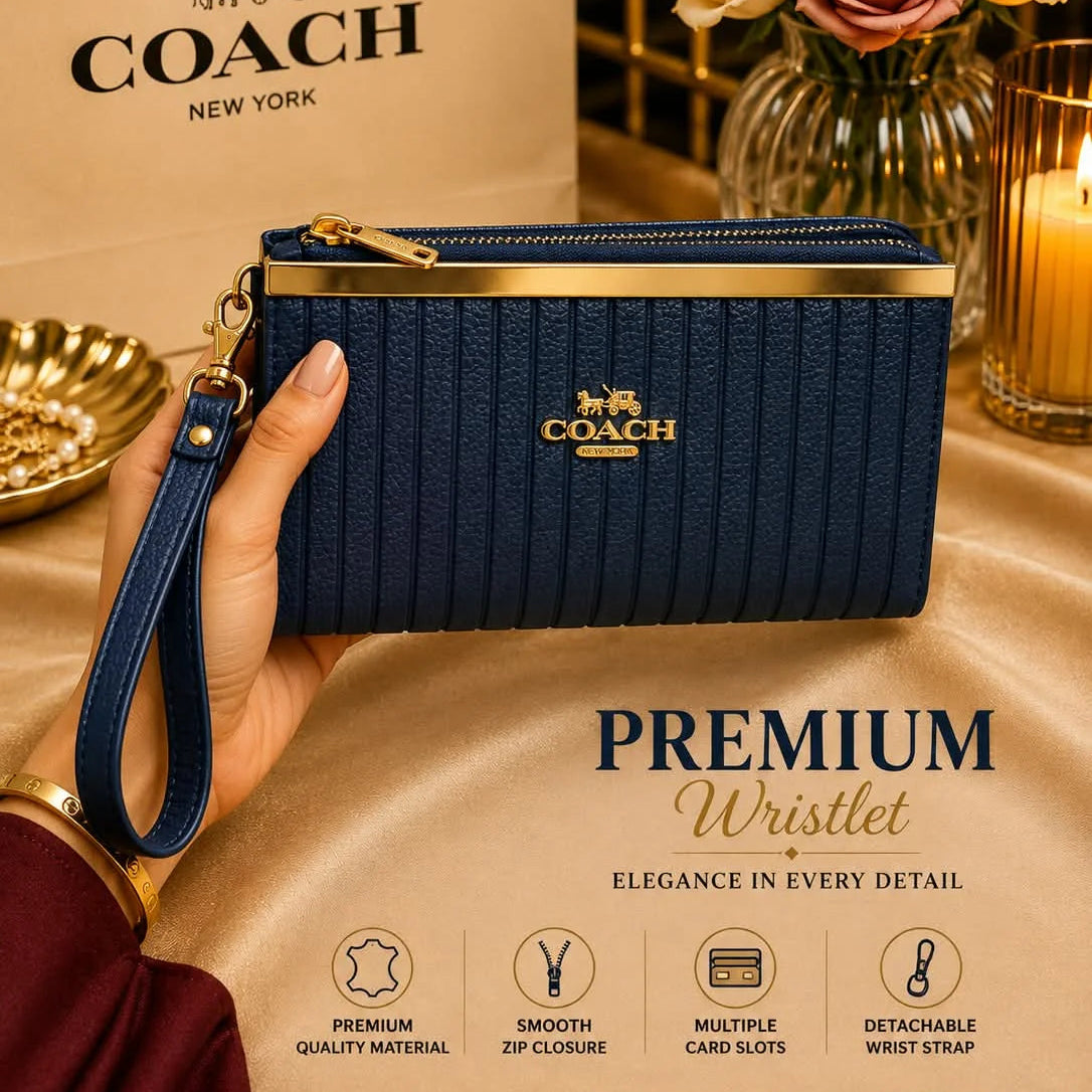 COACH Textured Leather Zip Wristlet