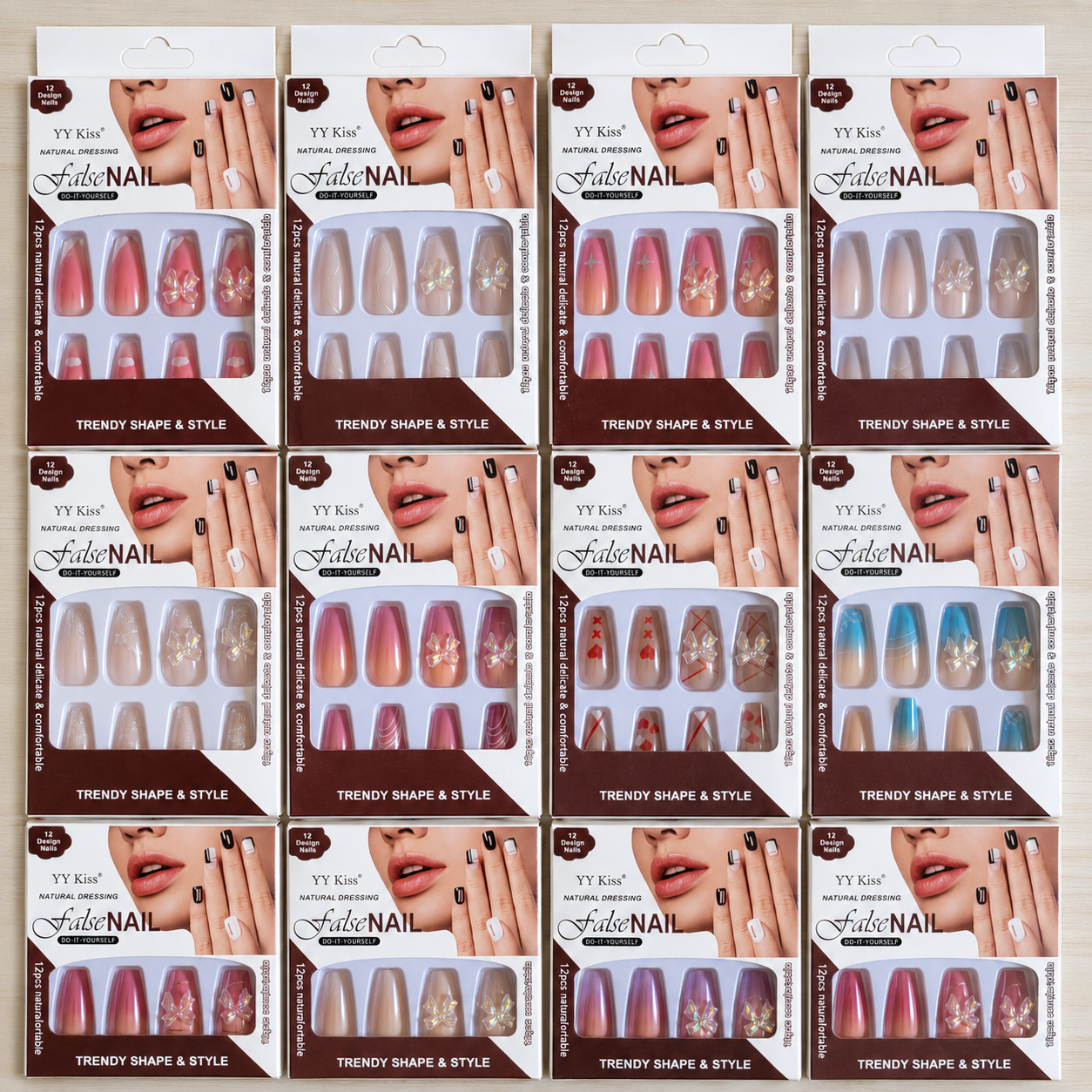 YY Kiss Luxury False Nail – 12Pcs Trendy Press On Nails