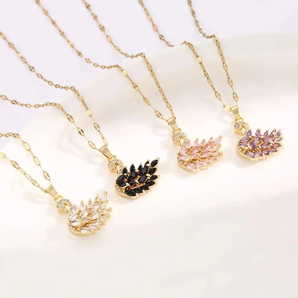 Crystal Pave Swan Pendant Chain Necklace