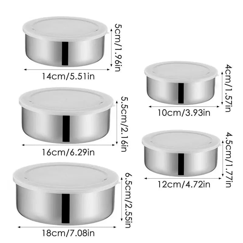 Set of 5 Stainless Steel Food Storage Containers With Lids