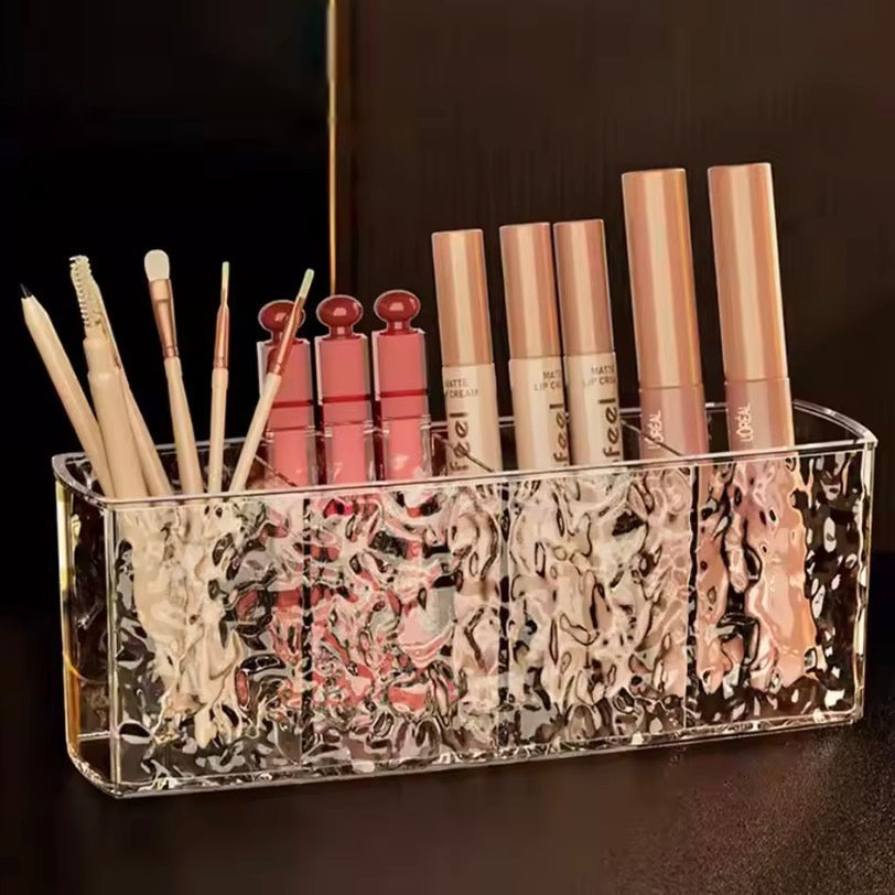 4 Grid Makeup Brush Pen Holder Multi Compartment Rippled Divided Storage Box