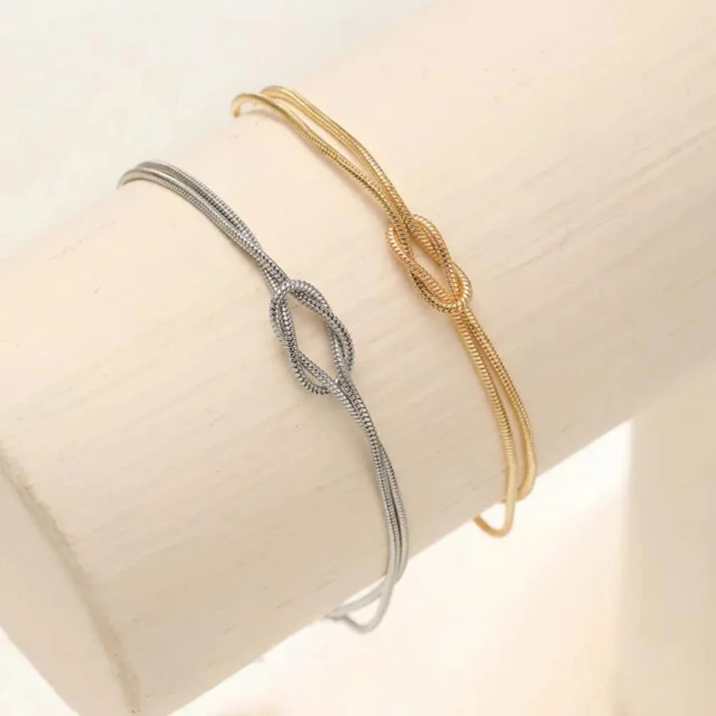 Stainless Steel Infinity Knot Snake Chain Bracelet - 2 Piece Set