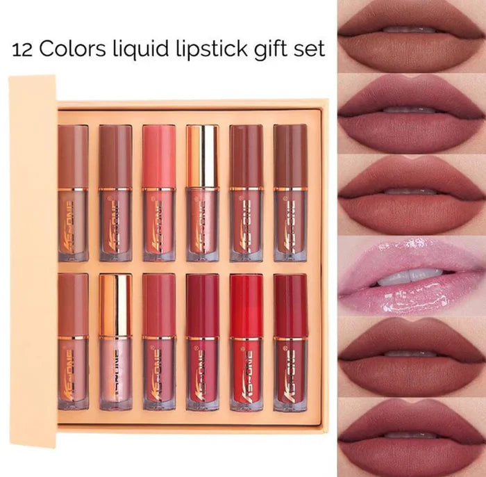 2 In 1 Nude Deal 12 Pcs Matte Lipgloss Set + Nude Palette 18 Colors