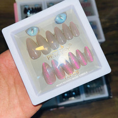 Pink key Stylish Artifical Nails With Free Stickers 12 Pcs