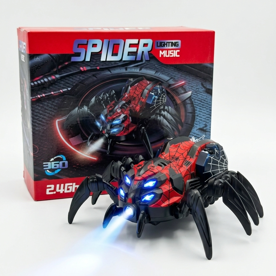 Remote Control Spider Toy – 2.4GHz RC Spider with Lights, Music & 360° Spinning Action