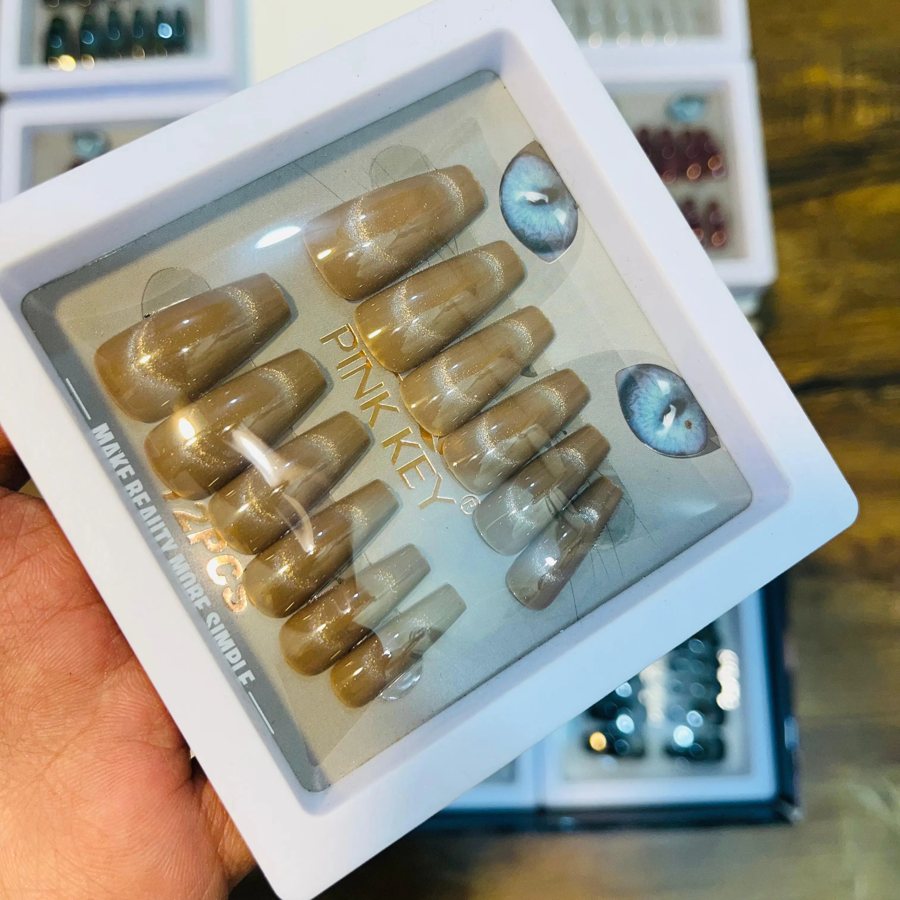 Pink key Stylish Salon Look Artifical Nails With Free Stickers (12 Pcs)