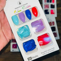 Color Sister Salon Look Artifical Nails With Free Stickers (96Pcs 4 Color in One Pack)