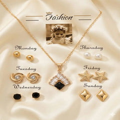 Seven Days of the Week jewelry gift set with necklace and matching stud earrings
