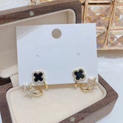 Elegant & Cute Black Four Leaf Flower Stud Earring