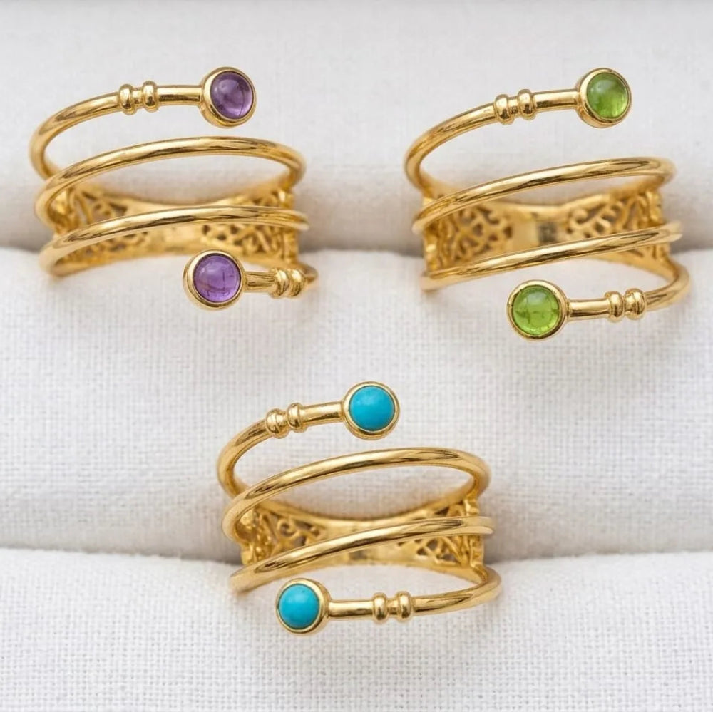 Golden Spiral Wrap Double Stone Ring