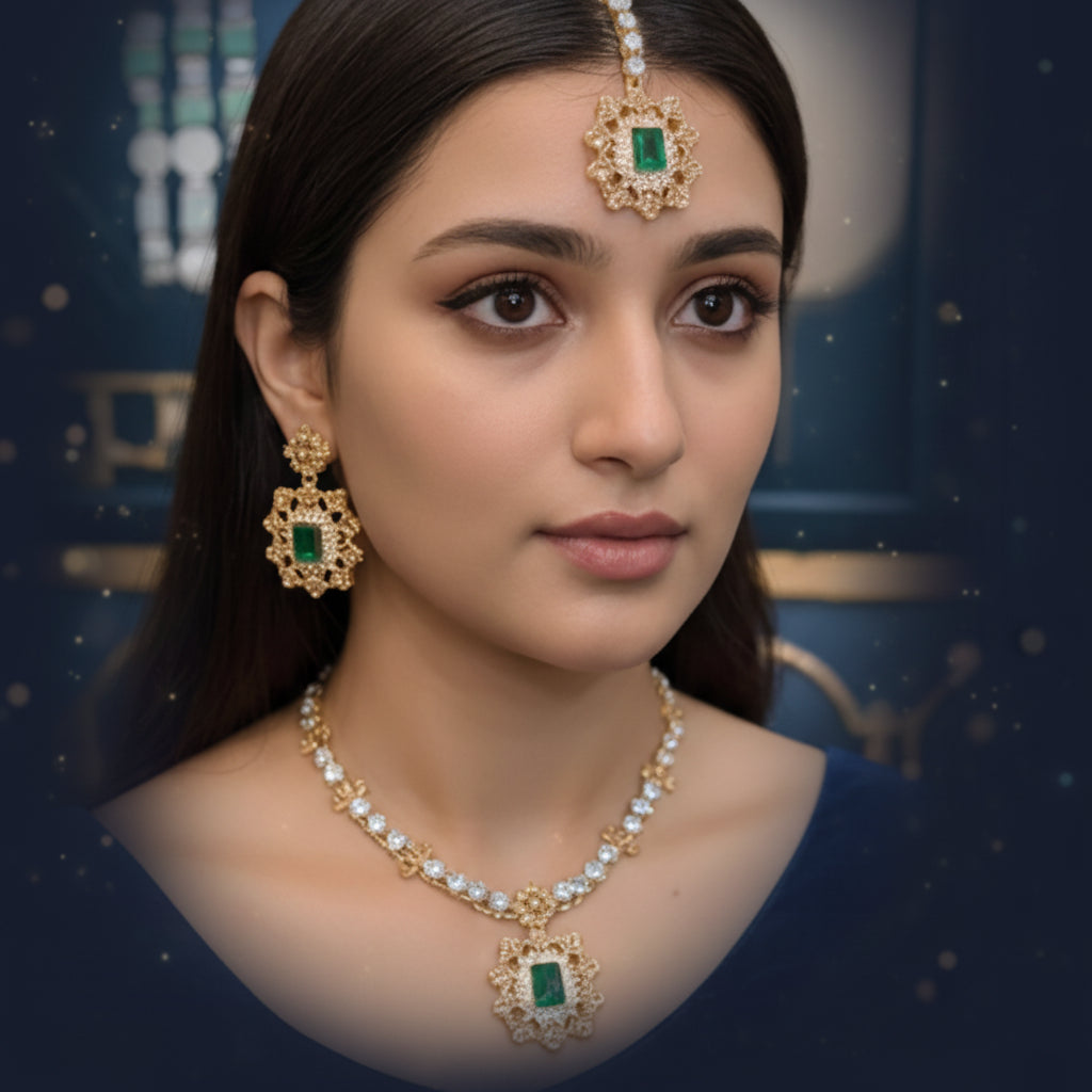 Rajwari Necklace Set Combo – Bracelet, Jhumki & Necklace