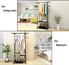 Clothes Rack Small Metal Garment Rack with Shelves and Rolling Wheels