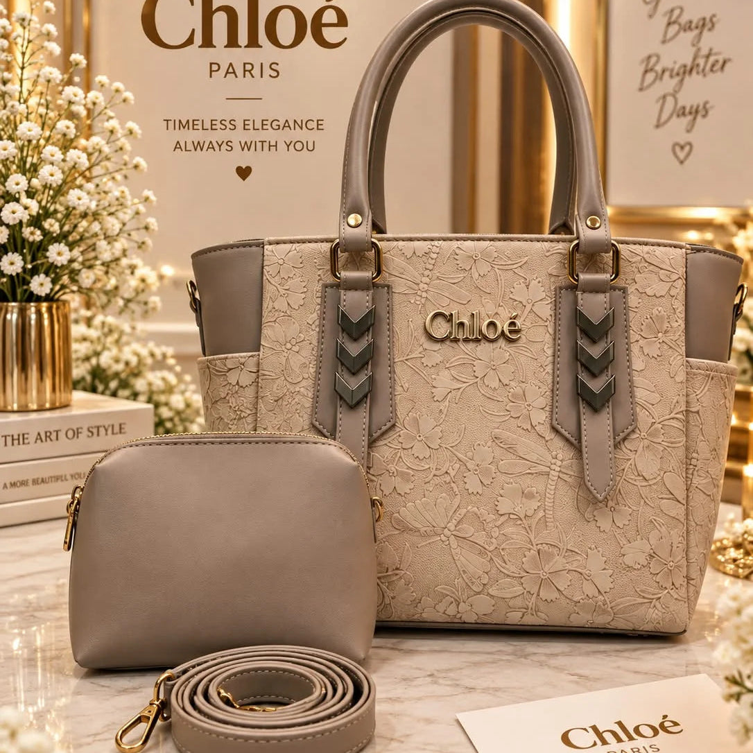 Embossed Floral Handbag Set
