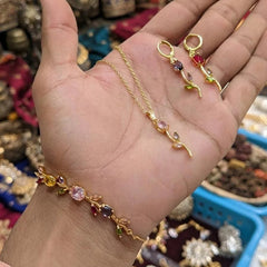 Multicolor Gemstone Floral Branch Jewelry Set