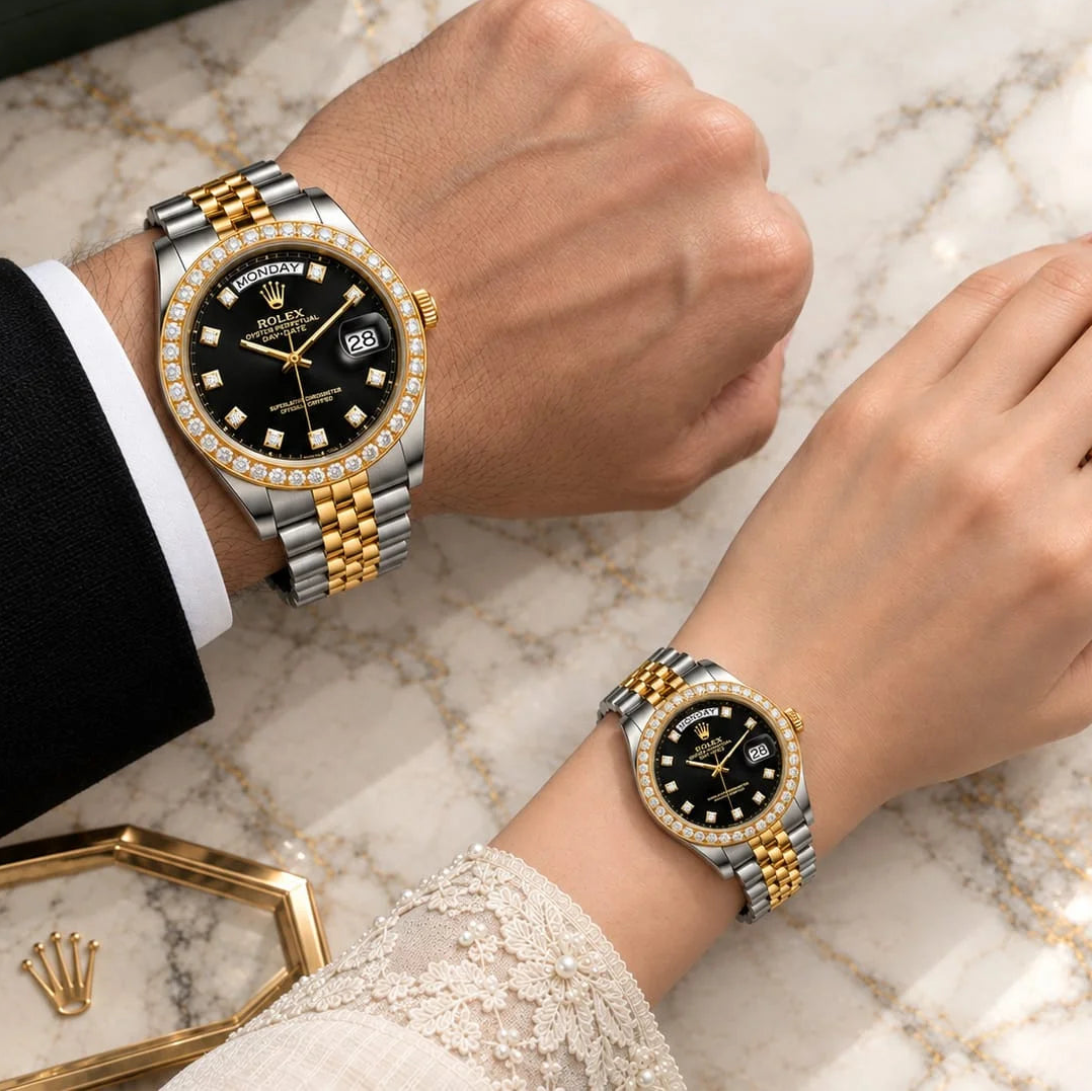 ROLEX Stone Bezel Couple Watch Set