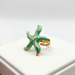 Gold Plated Enamel Starfish Adjustable Ring