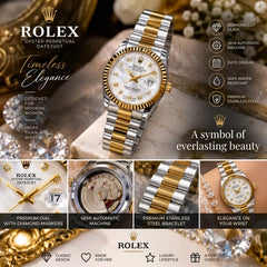 ROLEX Ladies Semi-Automatic Watch – Stone Dial, Date Display & Shiny Metal Chain - with Normal Boc