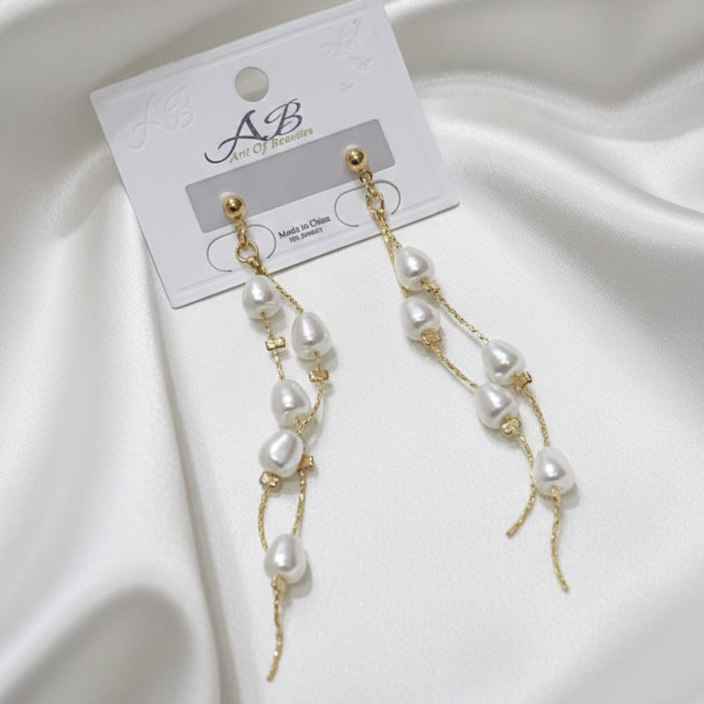 Stainless Steel Minimalist Baroque Pearl Drop Earrings - Gold Chain - Each Pair