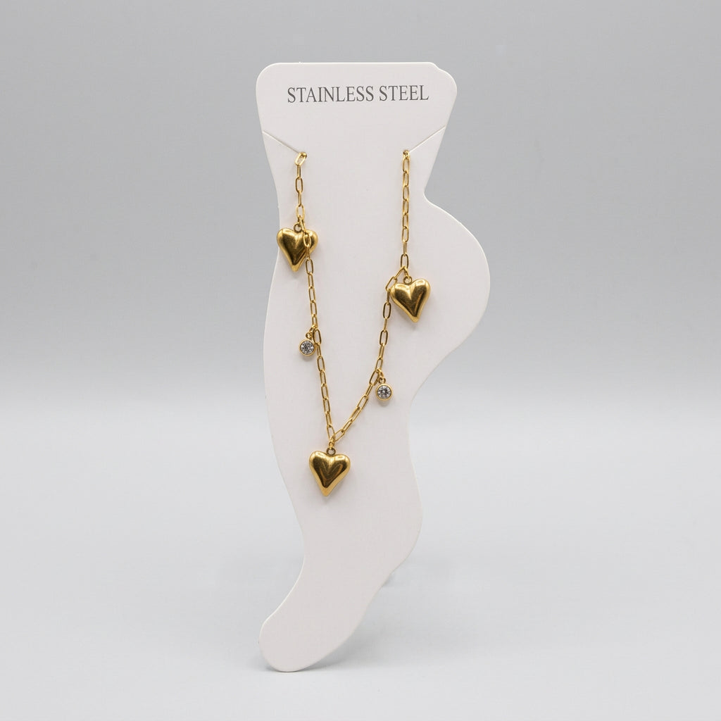 Gold Heart & Crystal Charm Anklet