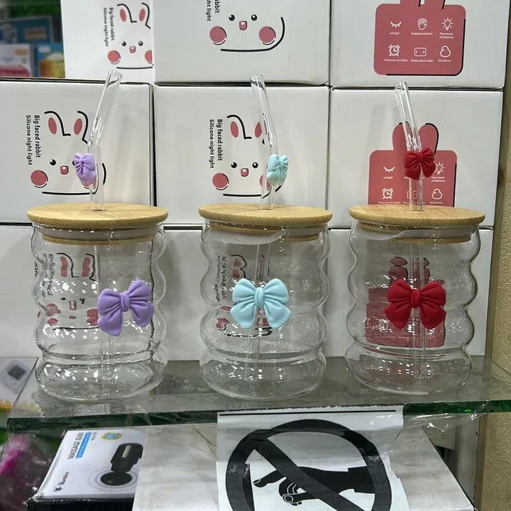 One Cute Chubby Cup With Girly Bow Glass Straw