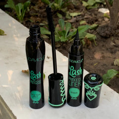 2 in 1 HudaMoji Princess False lash effect Mascara (green case) Black Liner