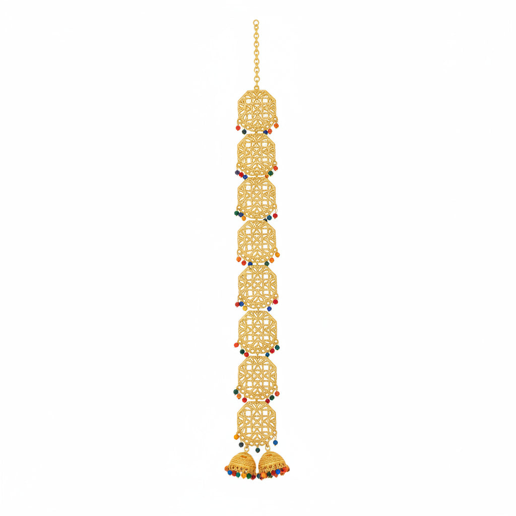 Paranda Rajwari Gold Polish – 8 Bunch with 2 Jhumki