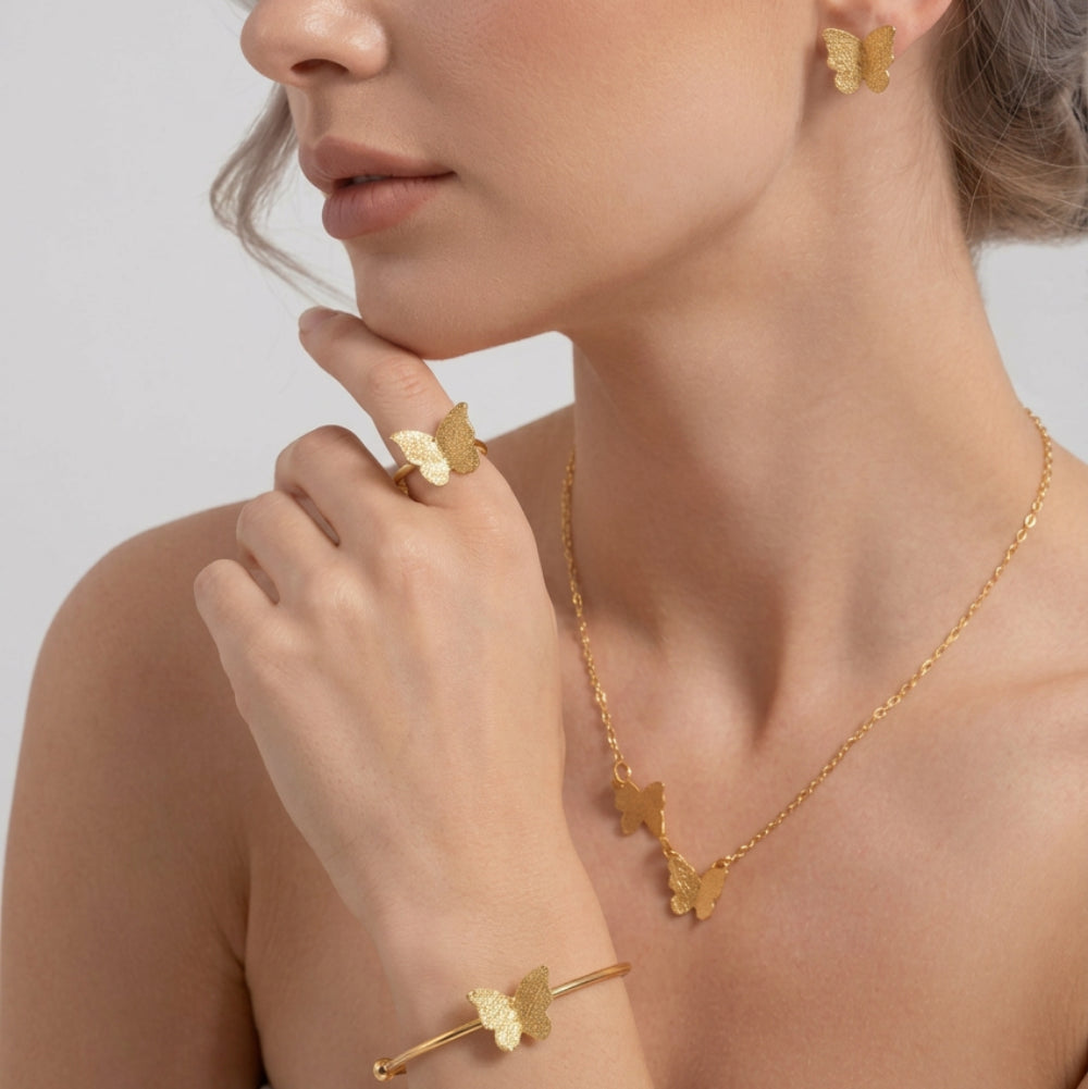 Gold Plated Butterfly Jewelry Set