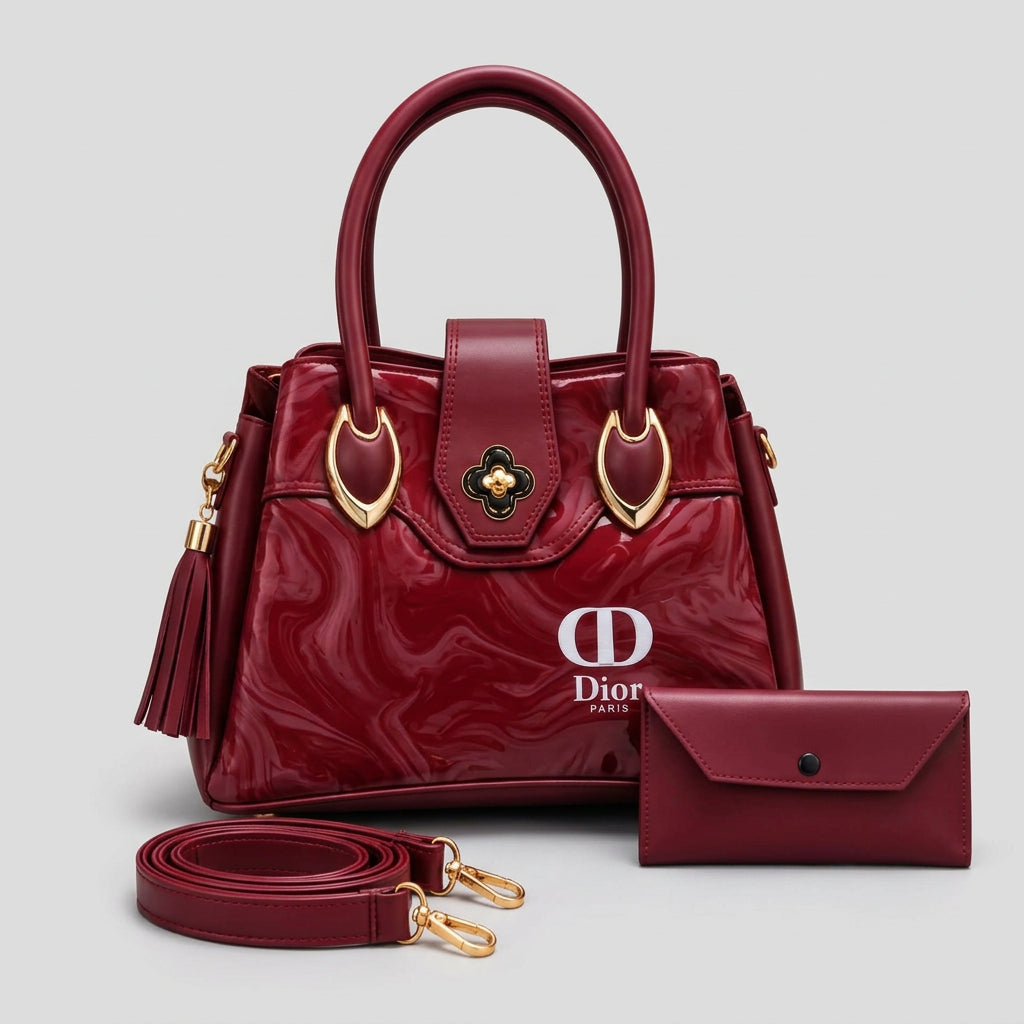 Dior Marble Print Top Handle Handbag with Wallet & Shoulder Strap