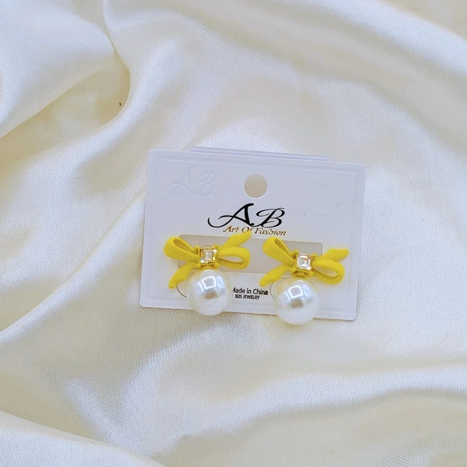 Art of Fashion Bow Earings With Pearl - Each Set