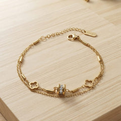 stainless steel double-layer clover charm bracelet - Each