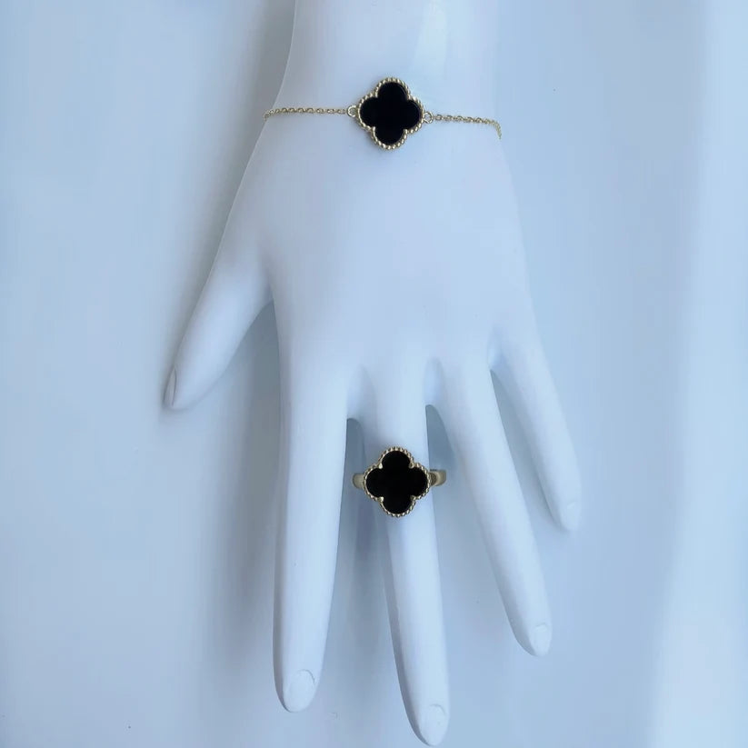 Stainless Steel Clover Motif Jewelry Set - Bracelet & Ring