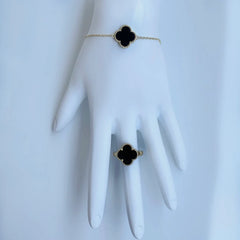 Stainless Steel Clover Motif Jewelry Set - Bracelet & Ring