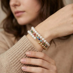 Gold Bead & Multicolor Crystal Layered Stacking Bracelet