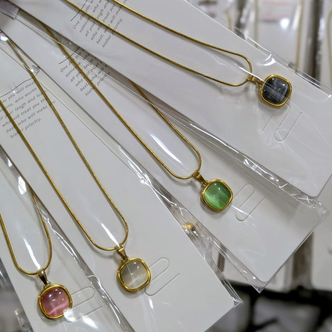 Minimalist Gold Chain Necklace - Gemstone Pendant Collection - Each