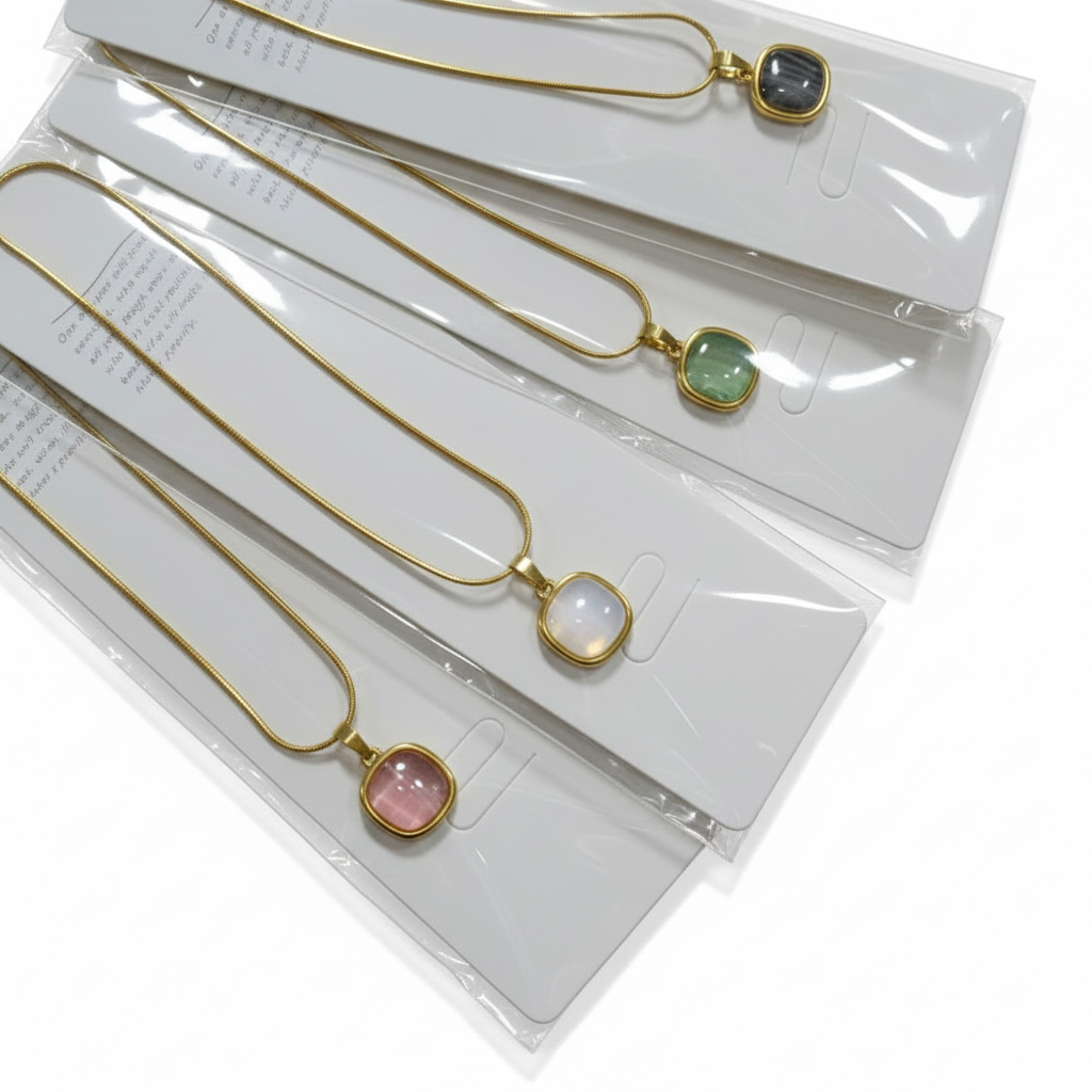 Minimalist Gold Chain Necklace - Gemstone Pendant Collection - Each