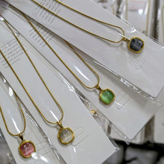 Minimalist Gold Chain Necklace - Gemstone Pendant Collection - Each