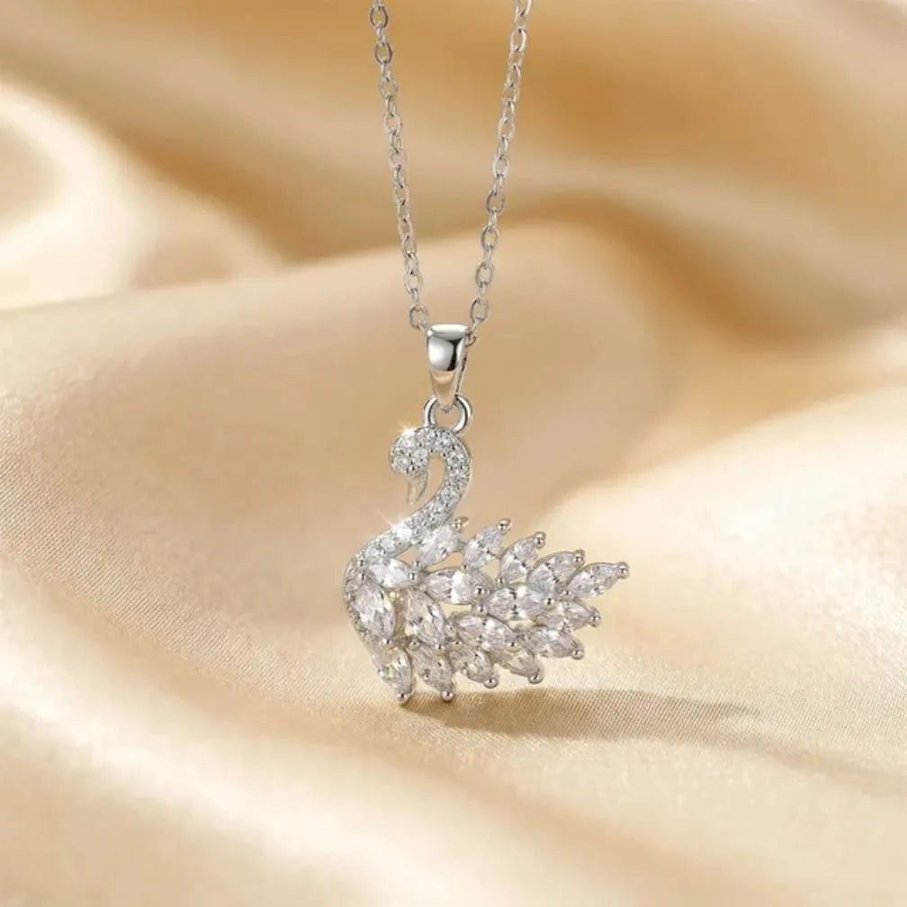 Crystal Pave Swan Pendant Chain Necklace