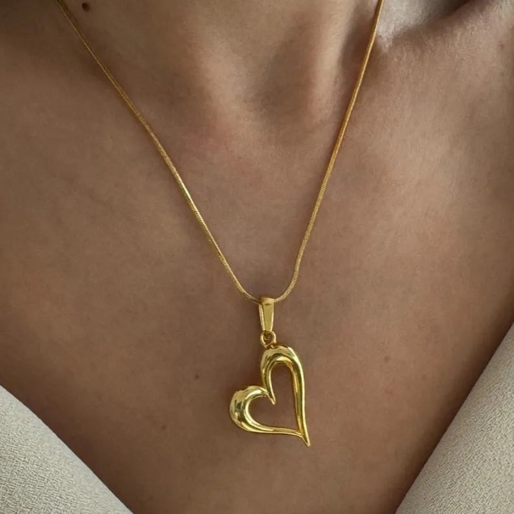 Gold Hollow Heart Pendant Necklace
