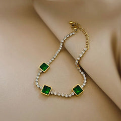 Luxury Green Emerald Stainless Steel Bracelet
