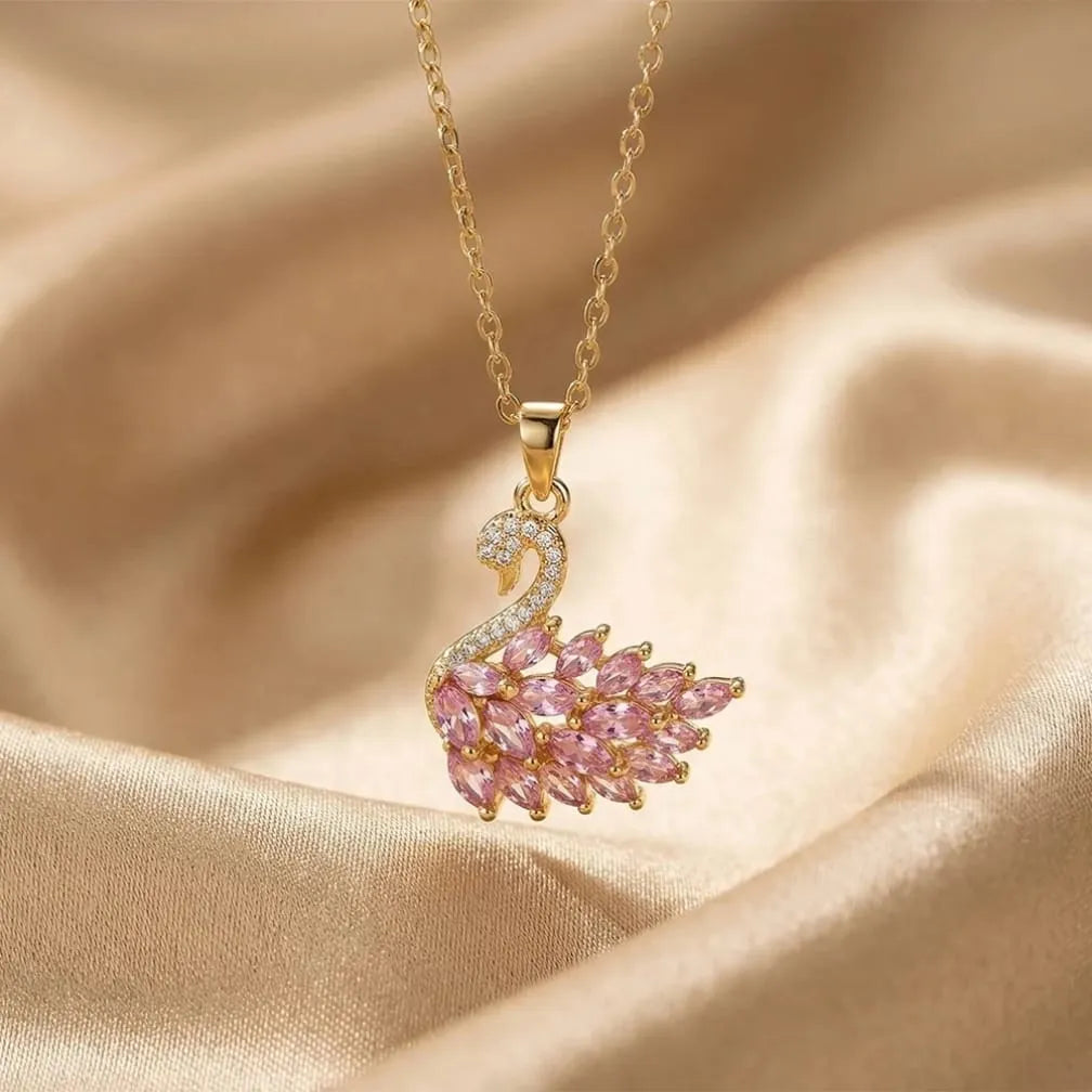 Crystal Pave Swan Pendant Chain Necklace