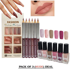 3 In 1 New Makeup Deal Kathleen 6 pcs Lip Liner Pencil +Sunisa 6pcs Nail Polish+96 pcs Fake Nails