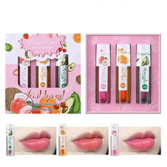 3 Pcs Dragon Ranee Natural Fruit Nourishing Lip Oil