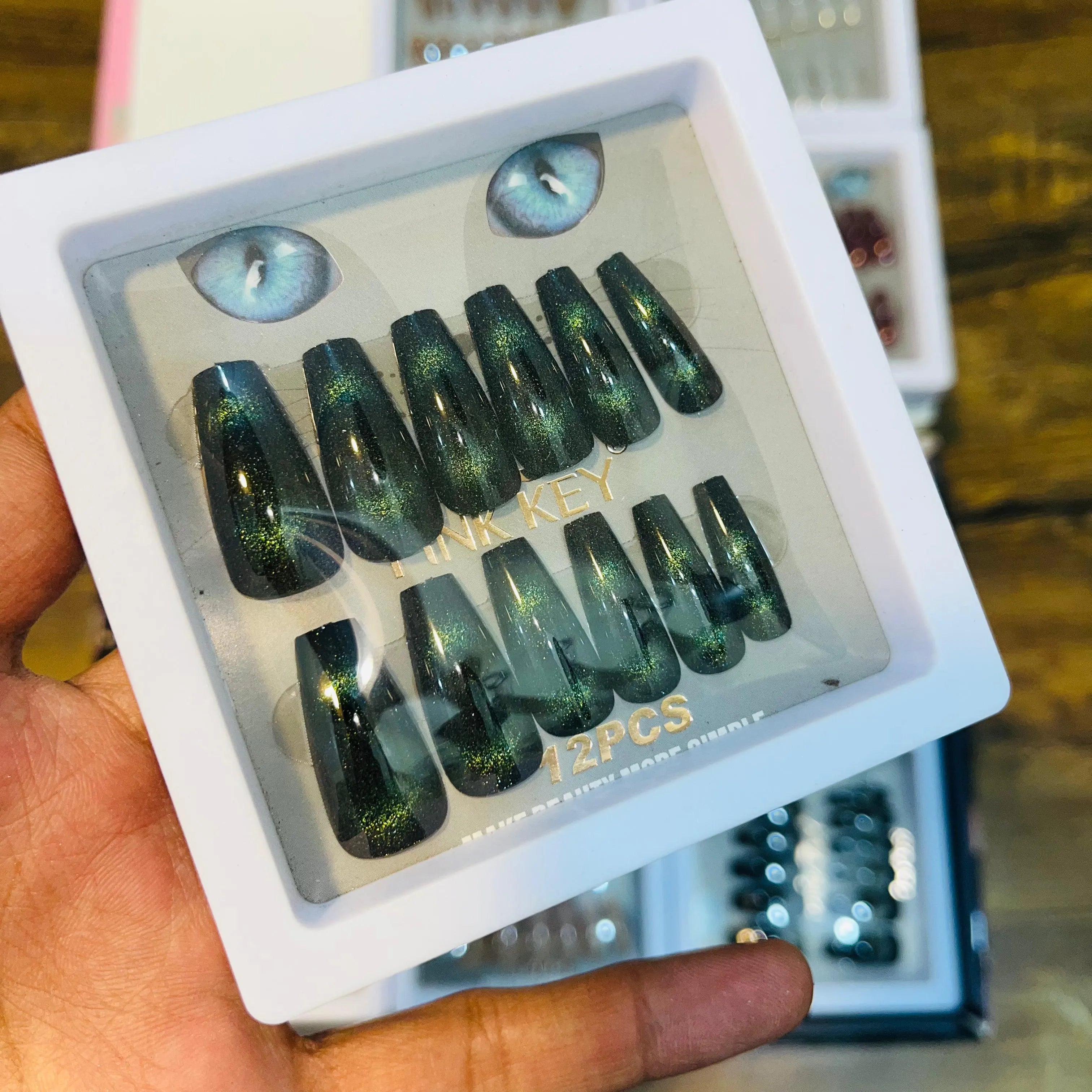 Pink key Stylish Salon Look Artifical Nails With Free Stickers (12 Pcs)