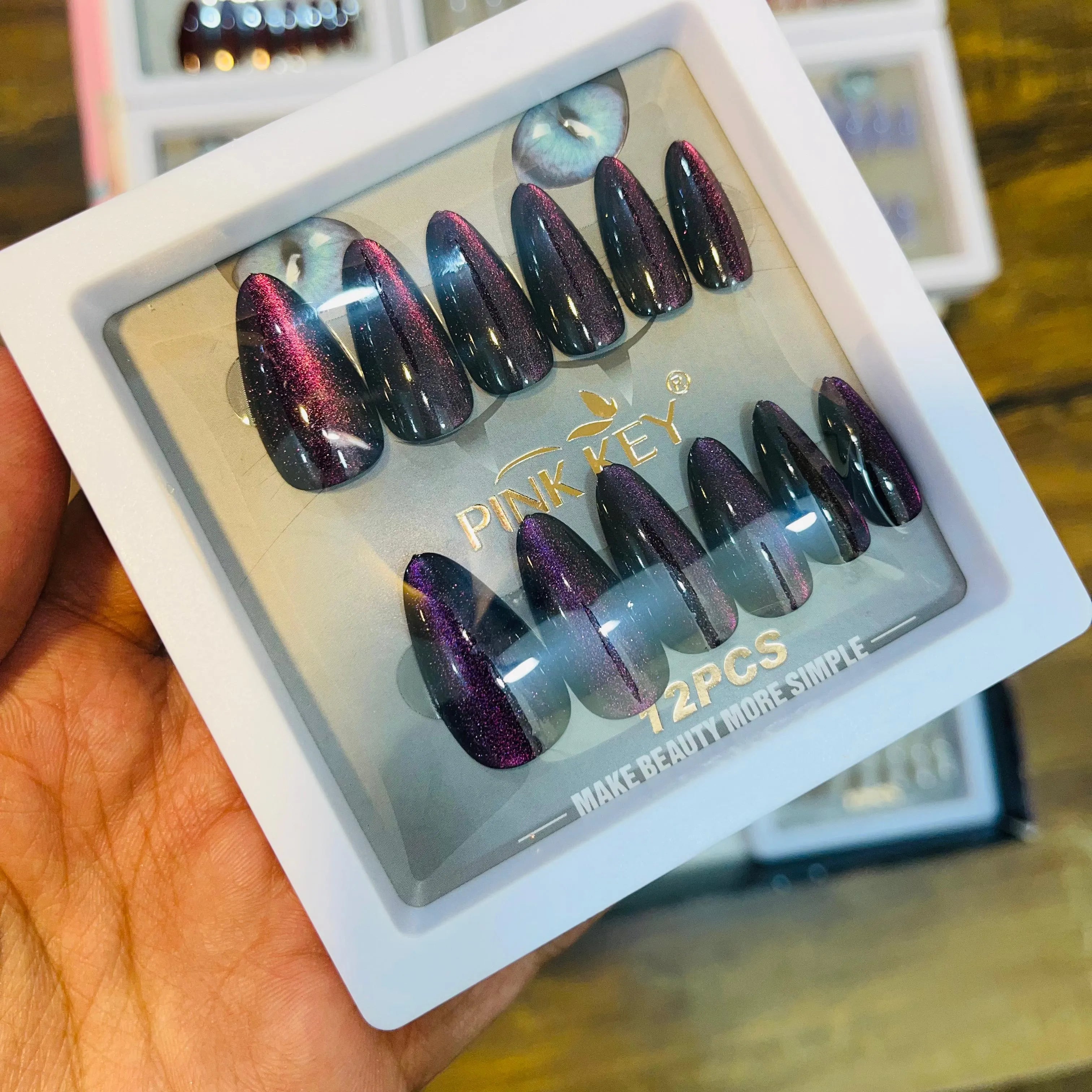 Pink key Stylish Artifical Nails With Free Stickers 12 Pcs