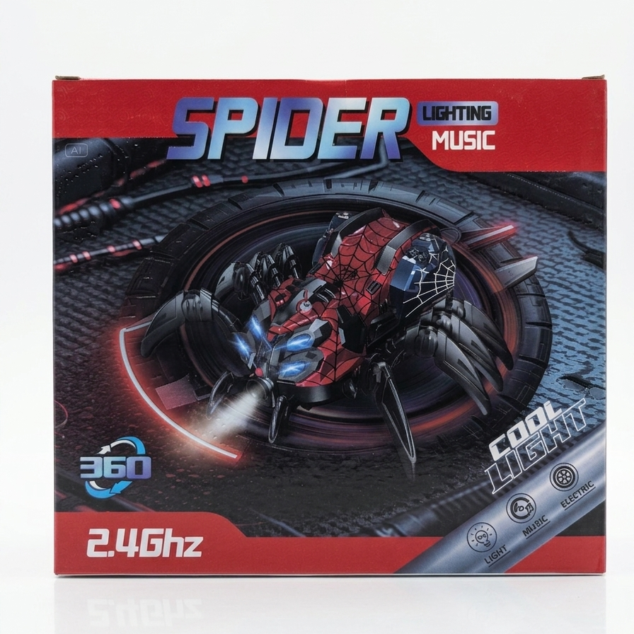 Remote Control Spider Toy – 2.4GHz RC Spider with Lights, Music & 360° Spinning Action