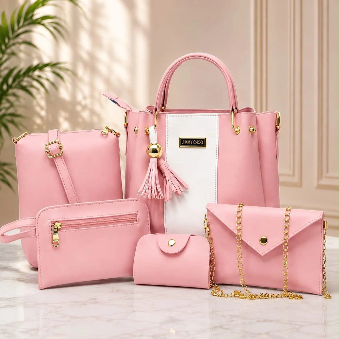Jimmy Choo Brown 5 Piece Handbag Set
