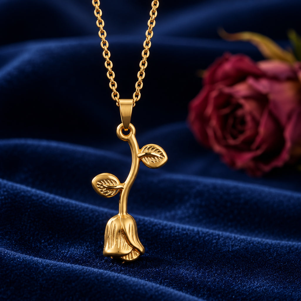 Stainless Steel Gold Rose Pendant for Women