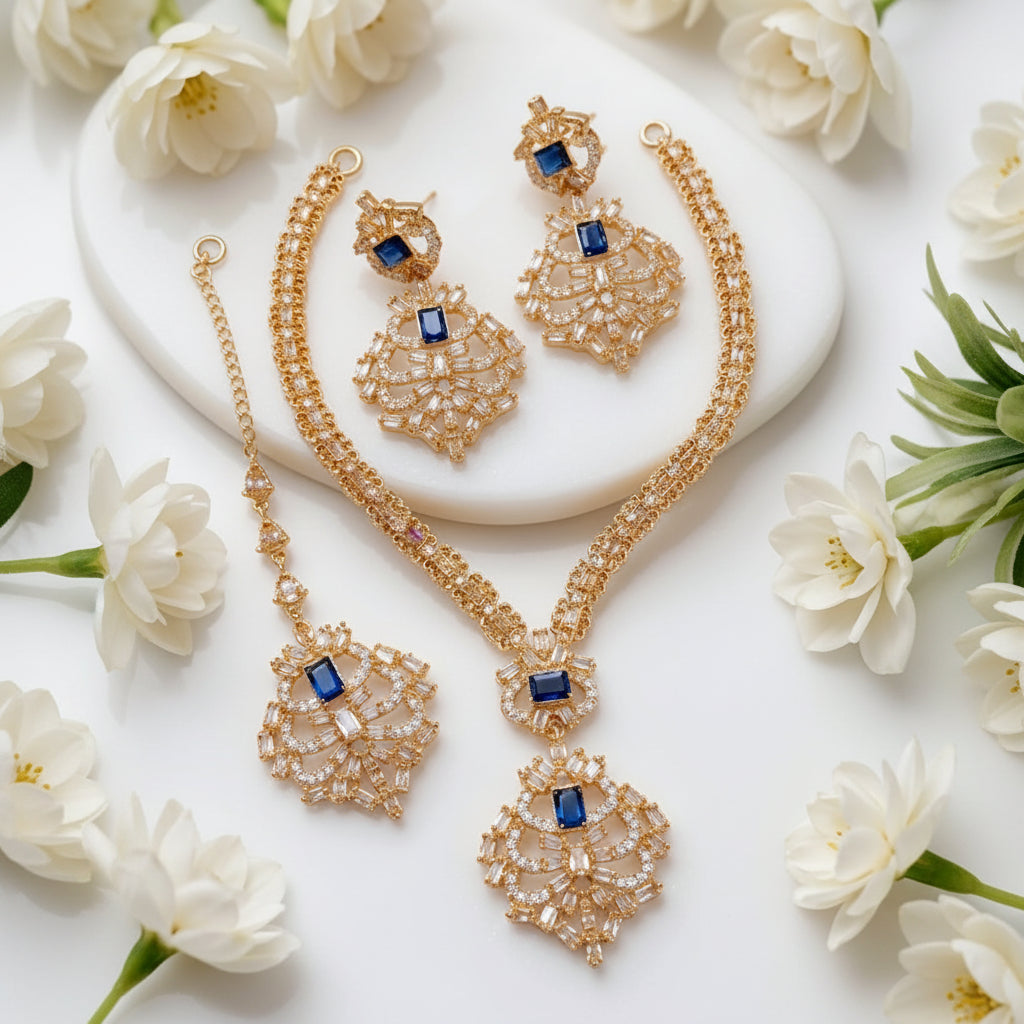 ZARCON Elegant Indian Bridal Necklace and Earrings